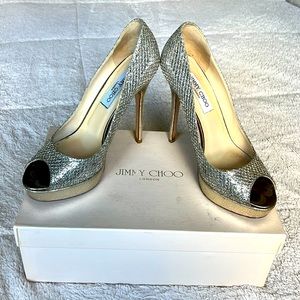 Jimmy chop bedazzled peep toe platform heels